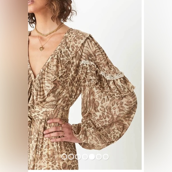 Spell & The Gypsy Leopard Print button detail ruffledAda Gown Size XSmall Boho - Picture 5 of 16
